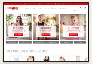 HERMKO: Startseite des PlentyONE-Onlineshops aus den WERK38-Referenzen