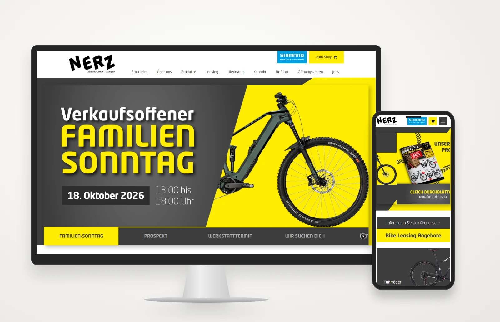 Website von Zweirad-Center Nerz im Desktop- und Smartphone-Mockup.