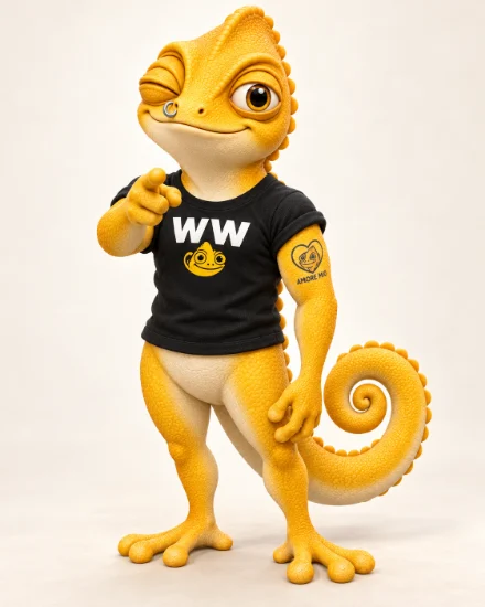 Walter zwinkert und zeigt mit dem Zeigefinger zur Kamera.