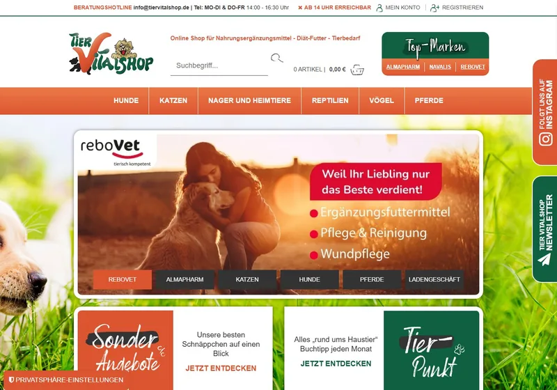 Shopansicht von Tiervitalshop