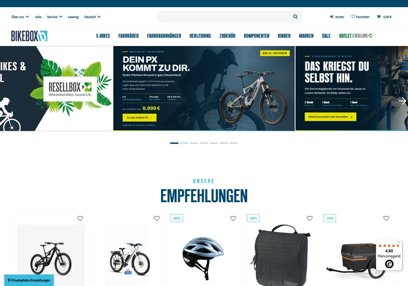 Websiteansicht von Bikebox